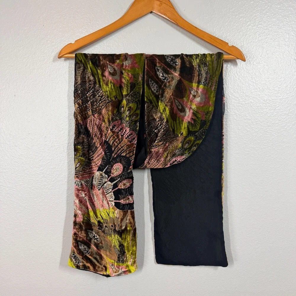 Scarf Women's Multicolor Burnout Velvet Peacock Feather Boho Shawl Wrap 7x66